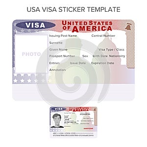 Vector USA passport visa sticker template in flat style