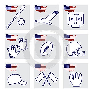 Vector USA Set American National Symbol Sport