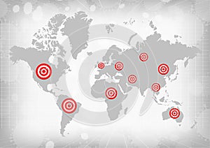 Vector : Vaccine syringe and archery target with virus world map background