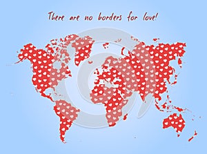 Vector Valentine Day Postcard - World Map with Love Pattern