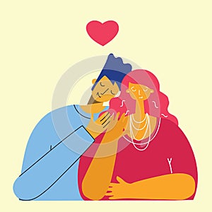 Vector Valentine illustration cards of happy couple in love