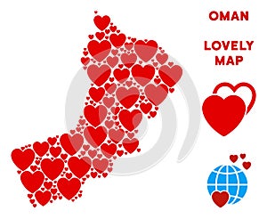 Vector Valentine Oman Map Mosaic of Hearts