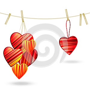 Vector Valentine`s day background with striped pattern hearts ,