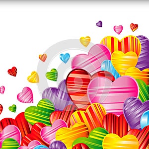 Vector Valentine`s day background with striped pattern hearts