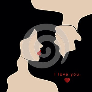 Vector valentine`s day card, story or poster, abstract man and female shapes and silhouette. Contemporary art. Abstract couple in