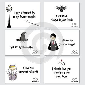 Vector Valentine s day cards in Harry Potter style.