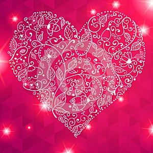 Vector Valentine's day lacy heart greeting card