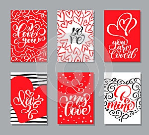 Vector Valentines day cards templates. Hand drawn February 14 gift tags, labels or posters collection. Vintage love
