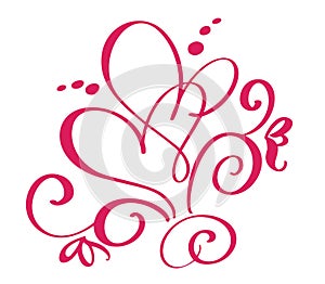 Vector Valentines day of flourish calligraphy vintage hearts. Hand drawn sketchy calligraphy valentine love and wedding