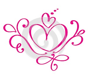 Vector Valentines day of flourish calligraphy vintage hearts. Hand drawn sketchy calligraphy valentine love and wedding