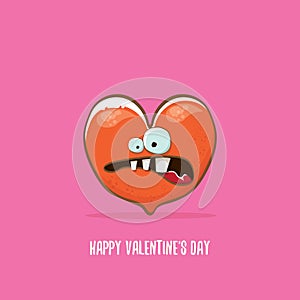 Vector Valentines day greeting card with funny cartoon heart character isolated on pink background. Conceptual