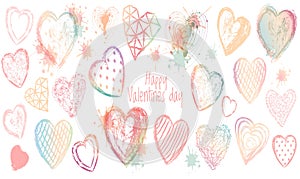 Vector valentines day set watercolor hearts