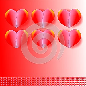 Vector Valentines day Valentine`s day background, card, postcard, invitation, with six hearts and a pattern; vectors illustration