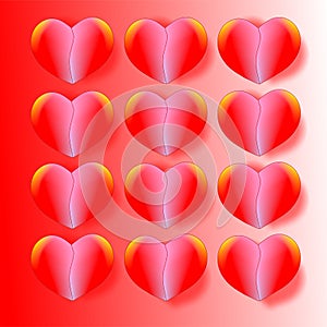 Vector Valentines day Valentine`s day background, card, postcard, wallpaper with twelve hearts; vectors illustration