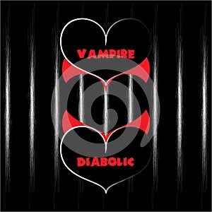 Vector valentines vampire heart with collar and diabolic heart with horns shaping a third heart