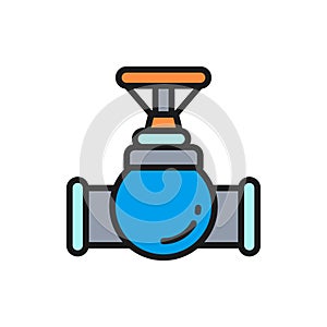 Vector valve, tap, pipe connector flat color line icon.