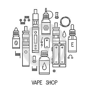 Vector Vape icons in thin line