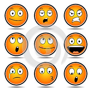 Vector variation of the cute kartoon emoticon face with various expressions,