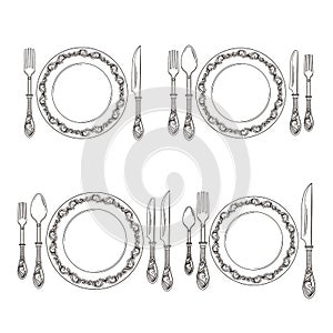 Vector variations of cutlery arrangement set illustration