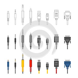 Vector various audio connectors and inputs set
