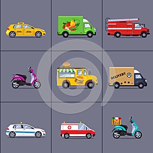 Vector of various urban and city cars, vehicles