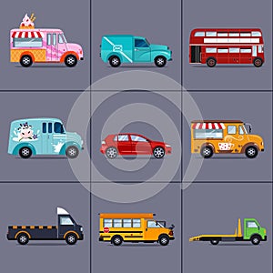 Vector of various urban and city cars, vehicles