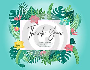 Vector vector illustration of a thank you card for business. Green tropical card.