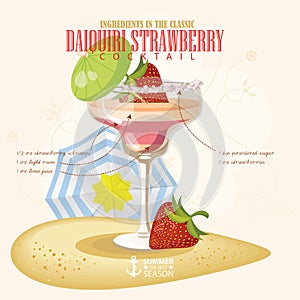 Vector Vector illustration of Vector illustration of popular alcoholic cocktail. Daiquiri strawberry club alcohol shot.