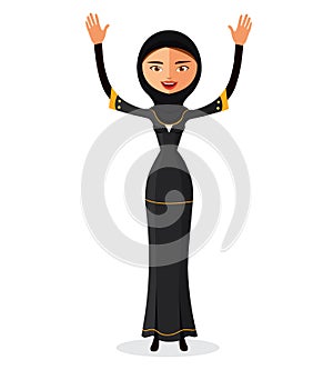 Vector - Vector - muslim woman waving her hand in traditional clothes isolated on white background.