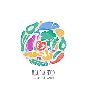 Vector vegetables market or farm shop logo, emblem, label design template. Organic healthy vegetarian food concept