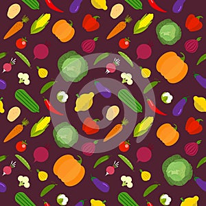 Vector vegetables seamless pattern in cartoon style. Collection farm product for restaurant menu, market label