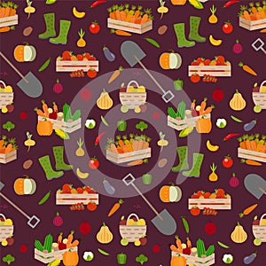 Vector vegetables seamless pattern in cartoon style. Collection farm product for restaurant menu, market label