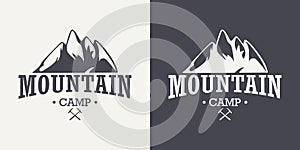 Vector Ventage Labels with Hand Drawn Mountains. 2022. Illustration for Ski Resort, Hiking, Climbing, Mountain Biking