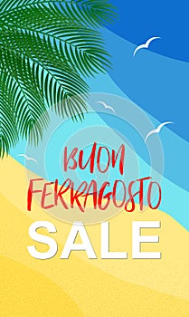 Vector vertical poster Buon Ferragosto Sale italian traditional august holiday