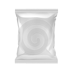 Verticalmente sellado vacío el plastico frustrar bolsa paquete diseno borde de cerca en blanco 