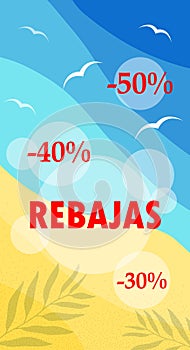 Vector vertical summer seasonal discount template, Sale in Spanish language photo