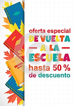 Vector vertical template Back to school Sale in Spanish language. photo