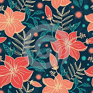 Vector Vibrant Tropical Hibiscus Flowers Seamless