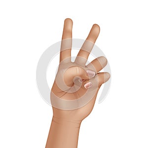 Vector Victory Peace Sign Gesture Hand on White Background