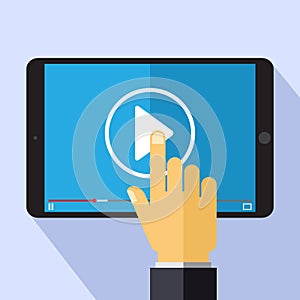 Vector video marketing concept in flat style - video player on the screen of tablet pc - infographics design element