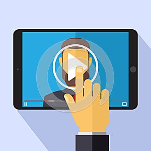 Vector video marketing concept in flat style - video player on the screen of tablet pc - infographics design element