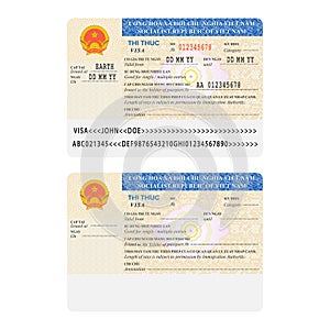 Vector Vietnam international passport visa sticker template in flat style