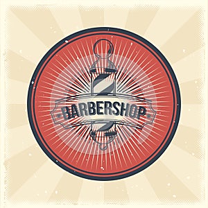 Vector vintage badge, sticker, sign with barber shop pole
