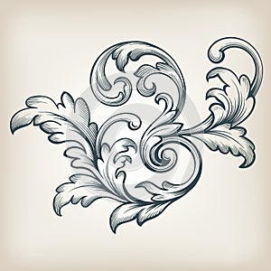 Vector vintage Baroque border scroll design photo