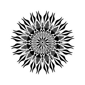 Vector vintage Beautiful monochrome mandala black and white flowers and leaves isolated.