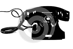 vector vintage black old telephone handset on transparent white background technology telephony