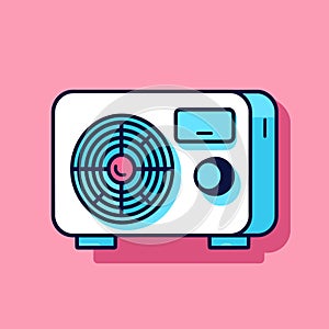 Vector of a vintage blue and white radio on a vibrant pink background