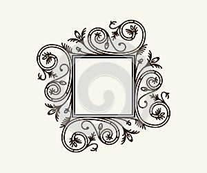 Vector vintage border frame engraving with retro ornament pattern in antique rococo style decorative design.