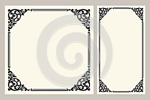 Vector vintage border frame logo engraving with retro ornament pattern in antique rococo style decorative design