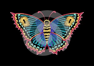Vector vintage butterfly, decorative element for embroidery, patches and stickers photo
